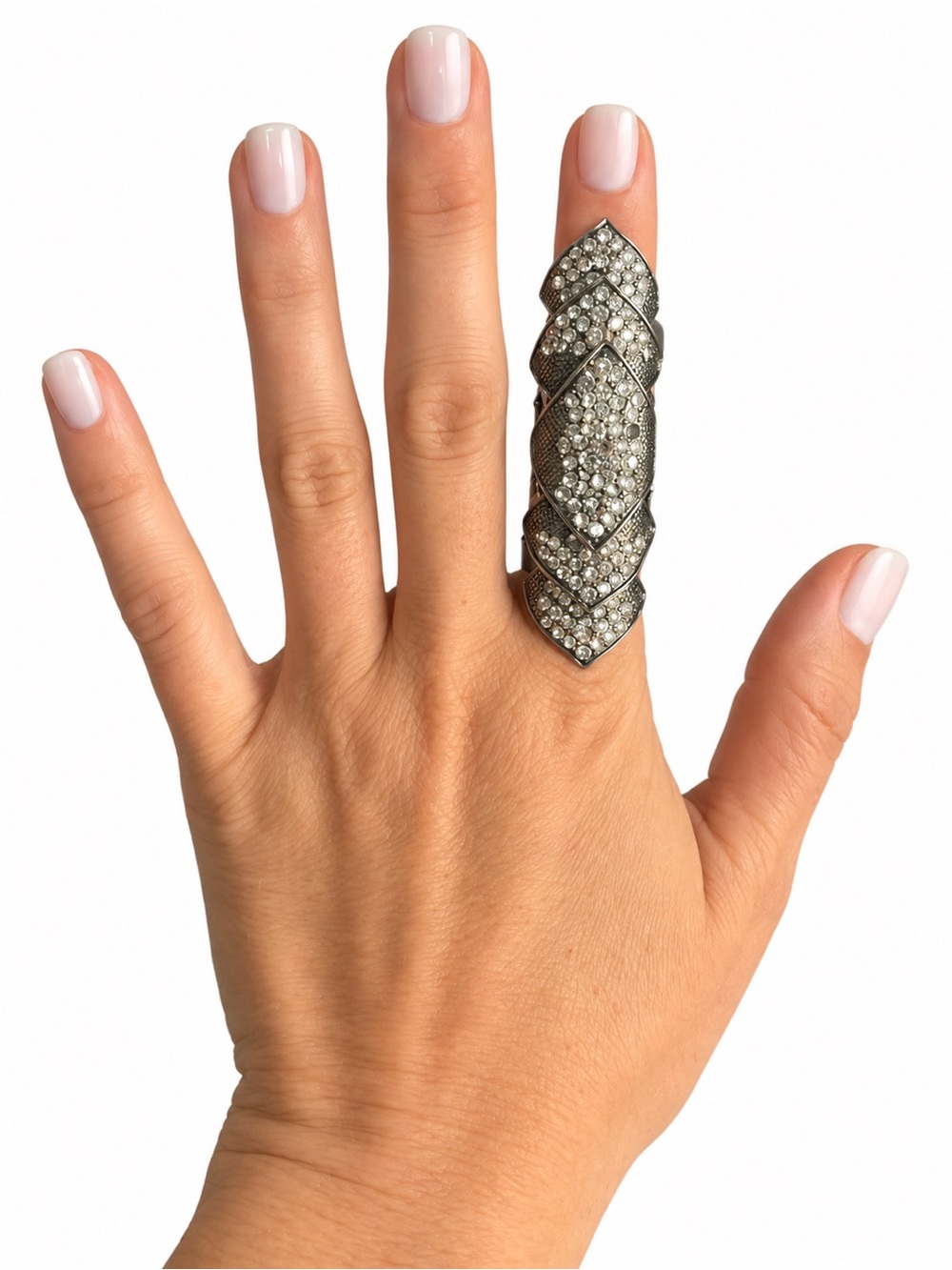 Crystal Pave Long Shield Ring in Silver
